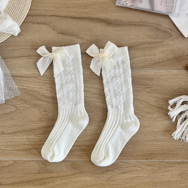 Letní nový styl dětské ponožky dětské kartáčované hedvábné síťované podkolenky bílá mašlička princeznovský styl taneční ponožky
