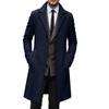 Men's Wool Mid-Length Overcoat Slim Fit Trench Coat for Fall and Winter