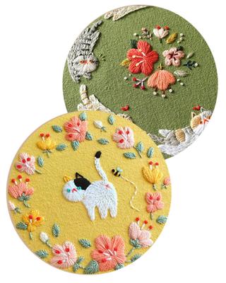 Embroidery Kit Cat Includes Japanese Stitch Embroidery Embroidery Embroidery Pattern Cloth [Mama Yururi] - - 2-Pack - Instructions, Instructions,
