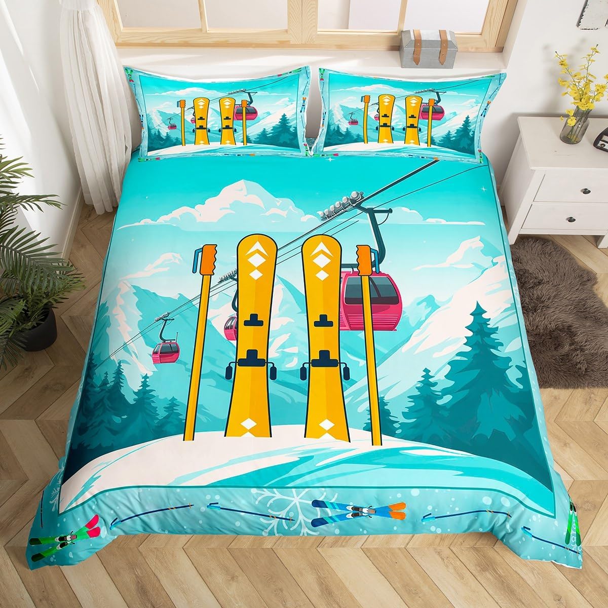 

Comforter Skiing Winter White Snowflake Skier Bedding Sets For Kids Teens Adultspatchwork Blue Plaid Sports Theme Comforter (quilt)-EU Single(135*200cm)3pcs
