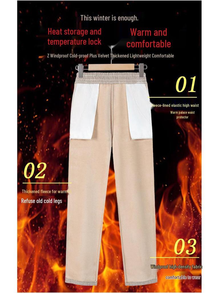 Plus Size Women's Velvet-Soft Elastic Waist Straight-Leg Pants - Warm, Loose Fit for Middle-Aged and Elderly