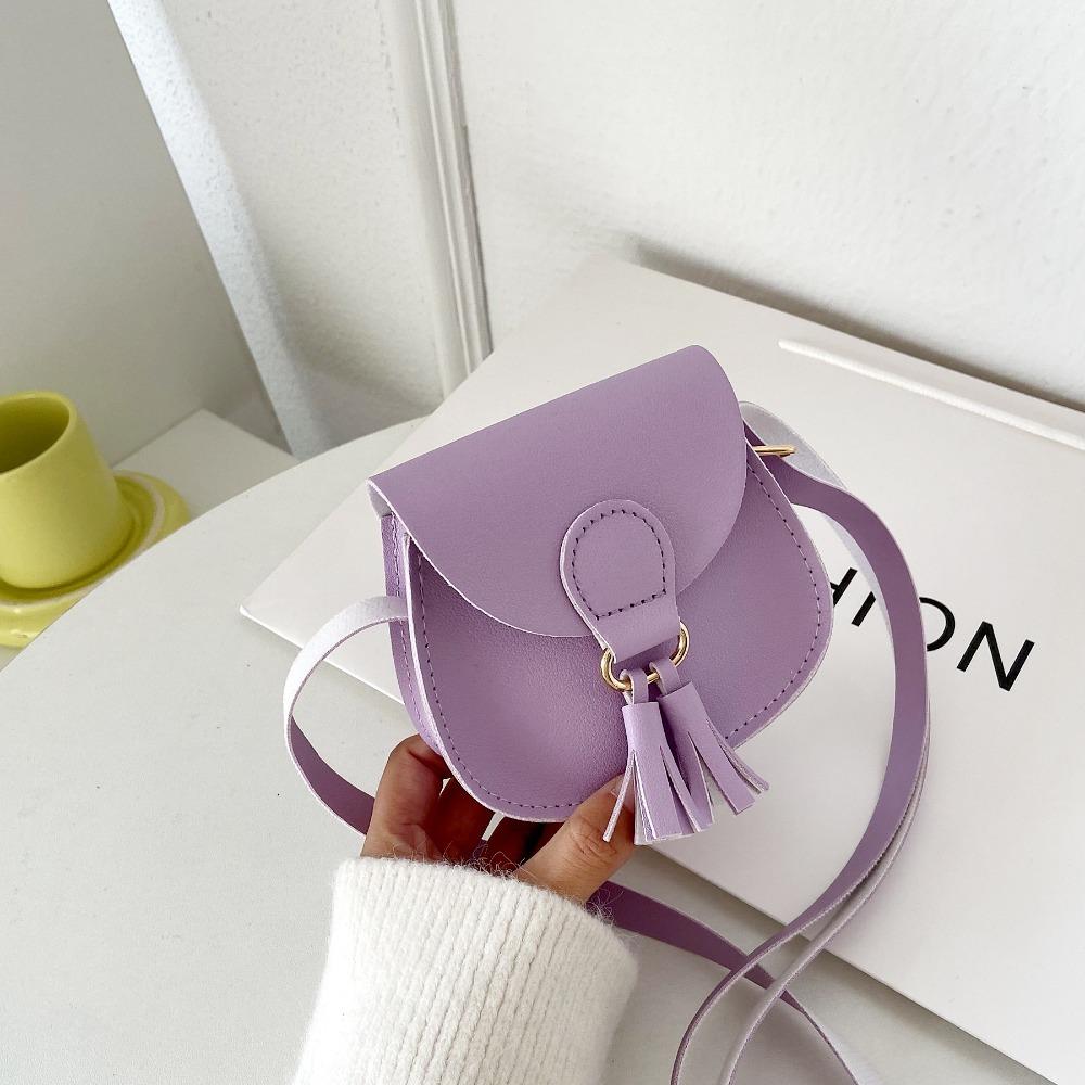 Cute Hook Design Mini Bag PU Leather Tassels Princess Purse Solid Color Crossbody Bag Children Girls
