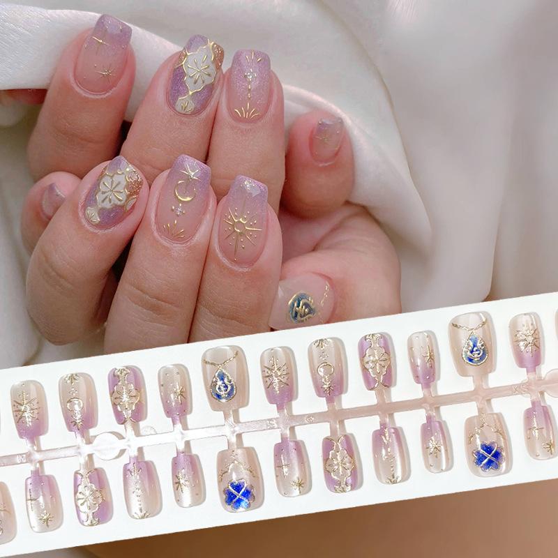 

Purple Ombre Gilded Baroque Floral Rhinestone Press-On Nails
