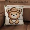 2D Cute Bear-Patterned Throw Pillow Covers Pattern Cushion Cover Suitable For Sofa Bedroom Car Pillow Cover