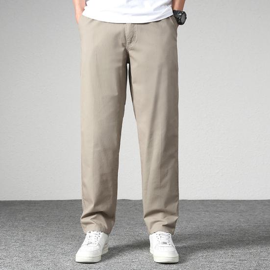 Pantalon pour homme, coupe droite, ample, multi-poches, couleur unie, taille moyenne, fin, décontracté, lisse, doux, respirant, été, automne