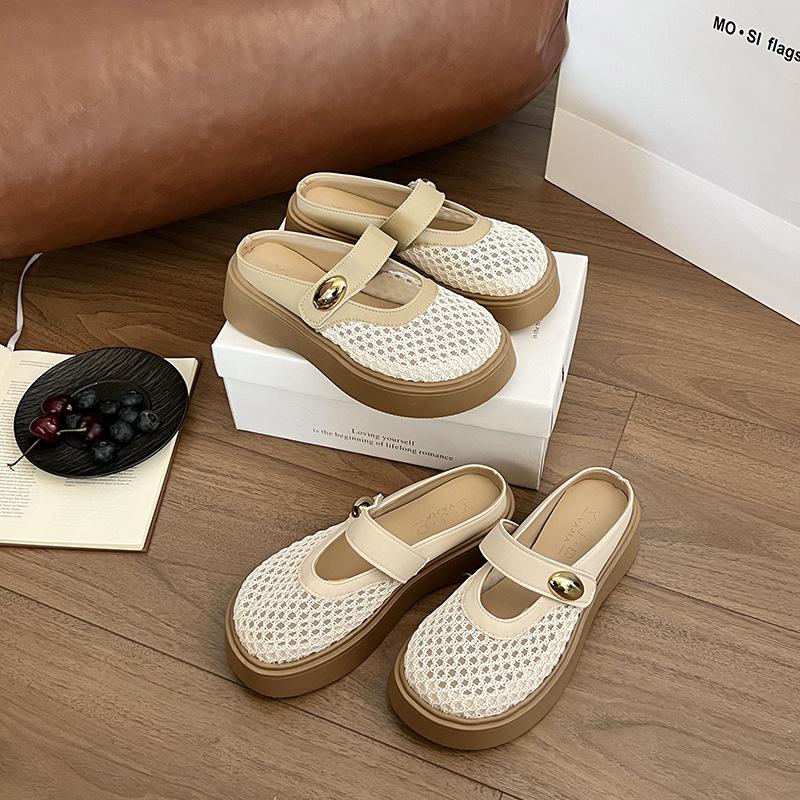 Hohles Fischnetz gehäkelter Wortgürtel Mary Jane Einzelschuhe Damen Sommer 2025 neu runde Zehen flache Ballerinas