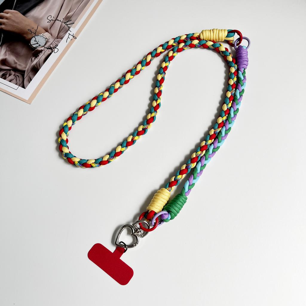 DIY Two-In-One Mobile Phone Universal Lanyard, Diagonal Span Long Rope, Wrist Short Rope, 360° Rotation, Metal Heart Buckle