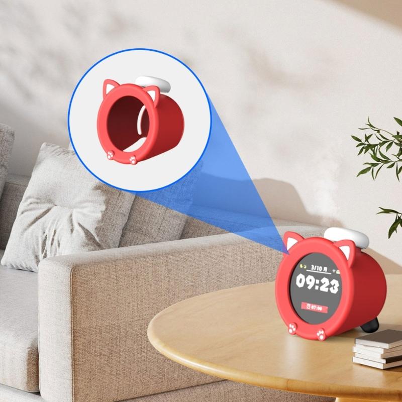 Dustproof Housing Silicone Protector Cover for Alarmo Clock Scratchproof Shell Clock Kitten Ear Pattern Protective Case