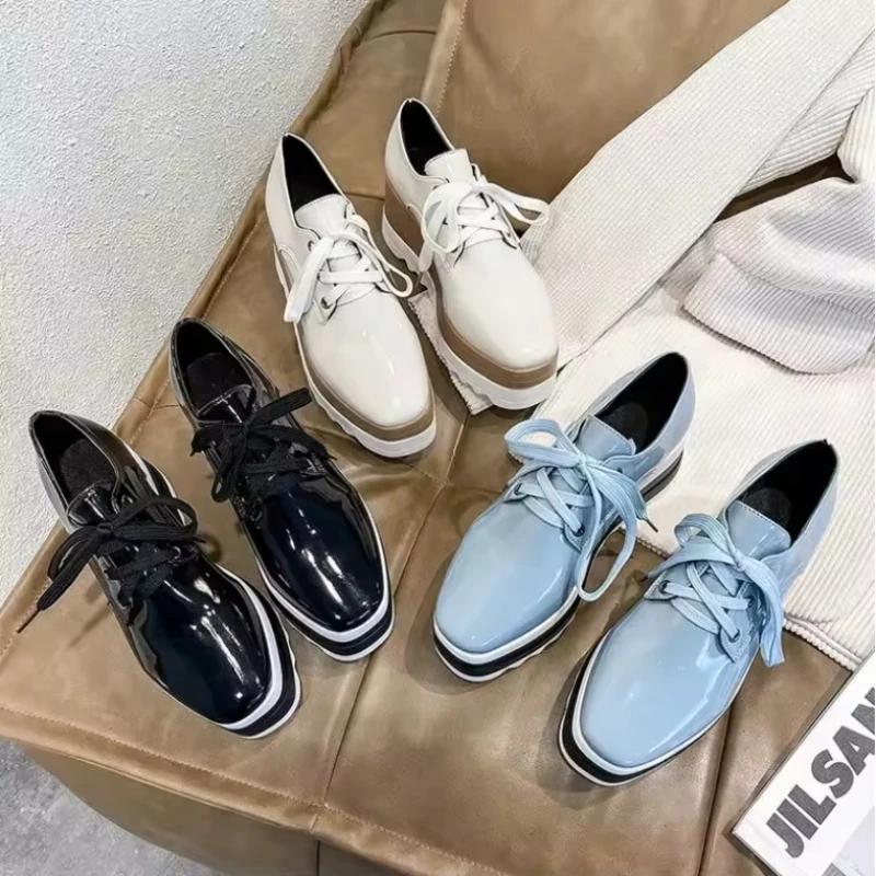 Women's Shoes Slip-on Ladies Vulcanized Shoes Lace-up Moccasins Patent Leather Wedge Heels Non-slip Sneakers for Women