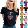 Maglietta casual da donna con stampa, scollo tondo, pullover, manica corta