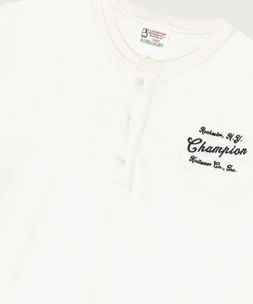 CHAMPION Heritage Loose Fit Henley Neck Long Sleeve T-Shirt White