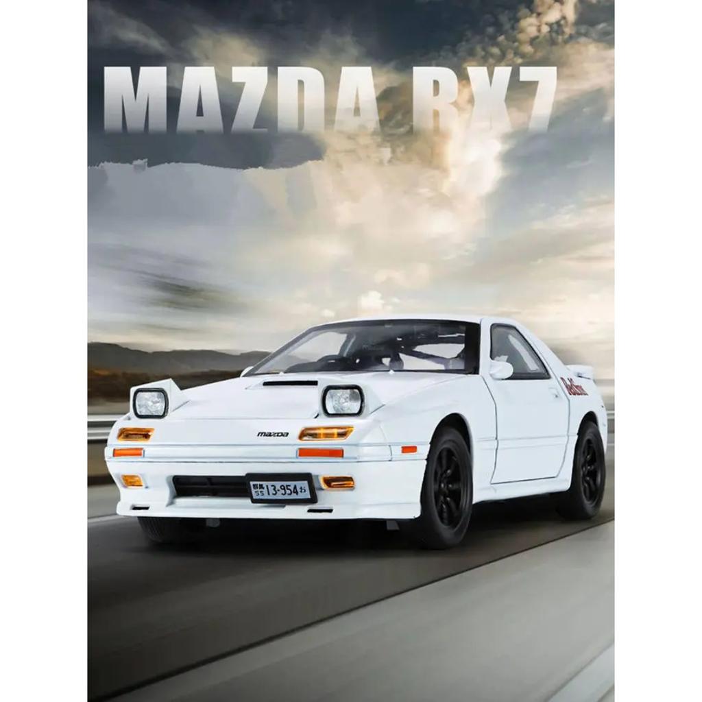 1/24 Mazda RX7 Alloy Sports Car Model Diecasts Metal Toy Racing Kjøretøy Bilmodell Simulering Lyd og lys Barnelekegave