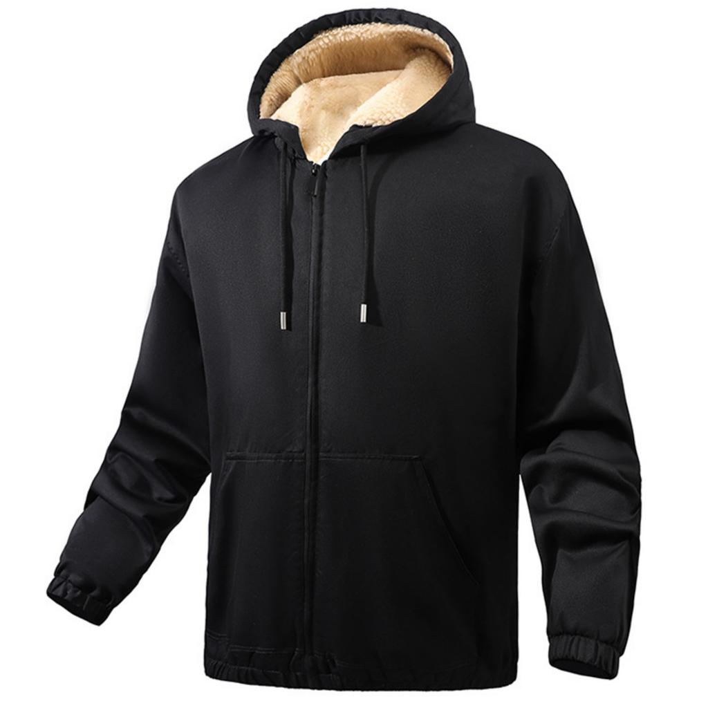 Herren Lässig Einfarbig Lammfell Verdickt Warmer Mantel, Herren Strickjacke mit Kapuze, Outdoor Sport Reißverschlussmantel