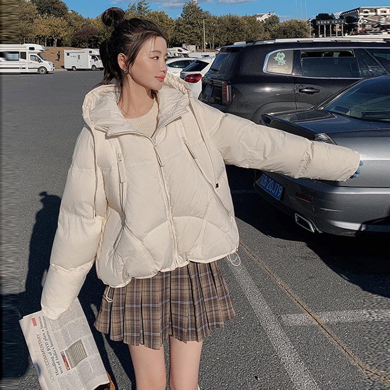 White duck down short hooded down jacket women's 2024 winter new age-reducing small thickened loose bread jacket