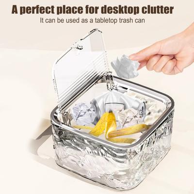 Transparent Desktop Bin Hair Accessories Case Water Ripple Jewelry Organizer with Press Open Lid Storage Box for Dressing Table Office