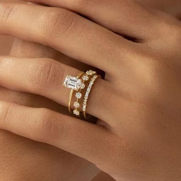 Jewelry Three-piece Diamond Zircon Flower Engagement Anniversary Luxury Jewelry Ring Women