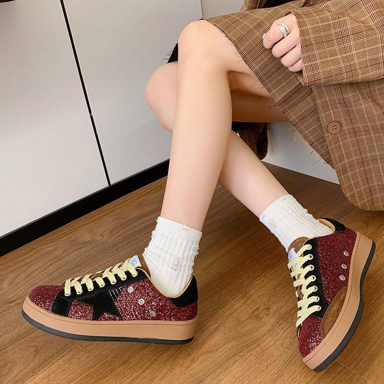 Star sequined little dirty shoes for women 2025 autumn retro moral training shoes versatile casual flash casual board shoes for women
