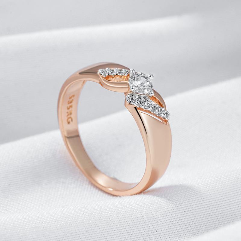 Anelli Lussuosi Lucidi in Zircone Naturale per Donna Colore Oro Rosa Incastonatura Mista Design Sottile Gioielli Quotidiani Sposa Matrimonio