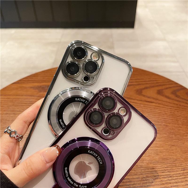 For iPhone 15 Pro Max Luxury Magsafe Magnetic Plating Frame Stand Phone Case For iPhone 11 12 13 14 15 16 Plus Protective Cover