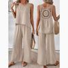Elegant Vacation Solid Color Three-Quarter Sleeve Top and Wide-Leg Pants Set