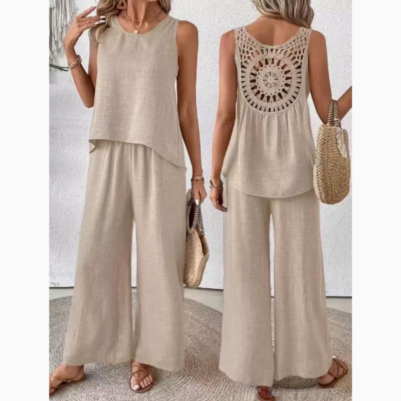 Elegant Vacation Solid Color Three-Quarter Sleeve Top and Wide-Leg Pants Set