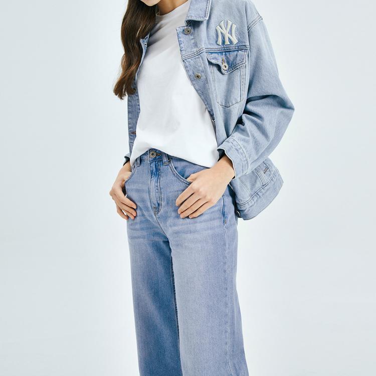 MLB Basic Logo Vintage Denim Loose Jacket Unisex jackets Blue 31JPN2011-50U