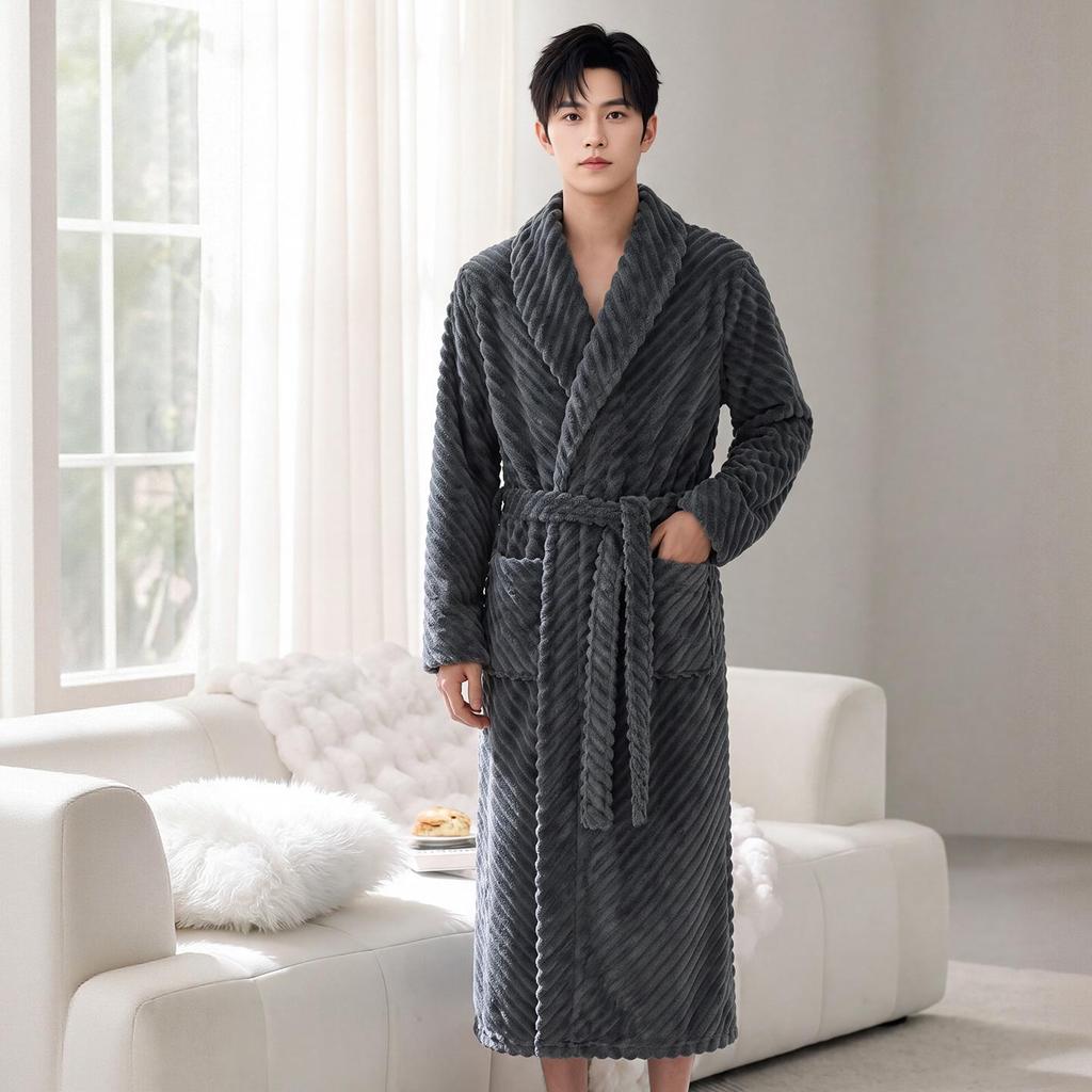 Dicker Flanell-Bademantel für Paare im Winter - Warmer Korallenfleece Langer Bademantel für Damen und Herren