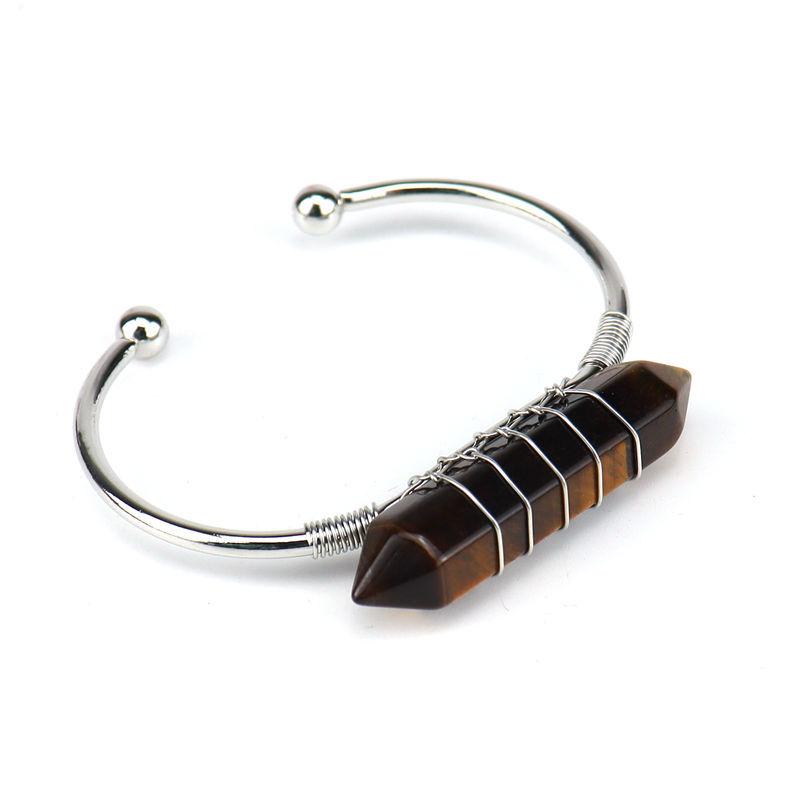 Handmade Silver Copper Wire Winding Natural Crystal Hexagonal Prism Bracelet Bracelet Bracelet Rough Stone Crystal Bracelet B2