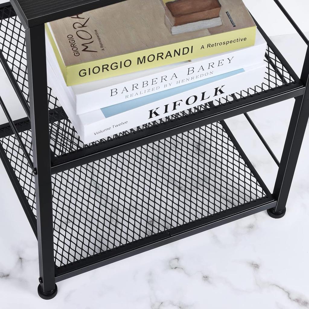 Nightstand with Charging Station, End Table with Power Outlets and USB Ports, Farmhouse Side Table with Drawer and Storage Shelf
