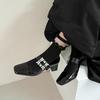 Niche French Rhinestone Square Buckle Mary Jane Shoes Women's Square Head Thick Heel Single Shoes One Word with Hepburn High Heels Internet Celebritie