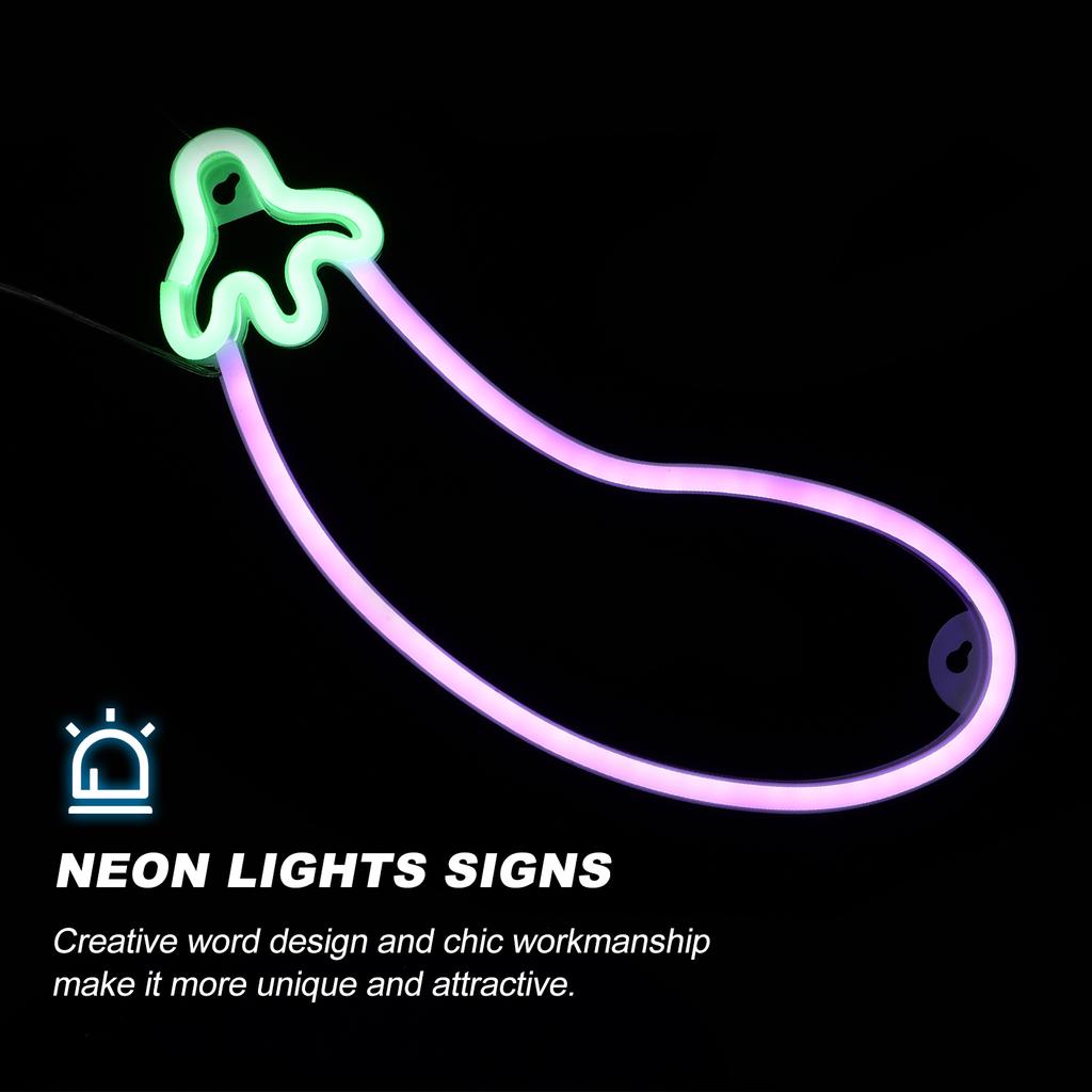 Aubergine Neon Frukt Skilt Barn Dekor Lys opp Vegg Nattlampe Skilt for barn