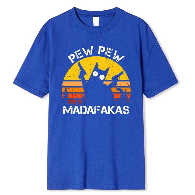 Pew Pew Madafakas Katze Zwei-Waffen Druck für Männer, Baumwolle Atmungsaktive T-Shirts, Lockere Kleidung, Hip Hop Street T-Shirt, Sommer