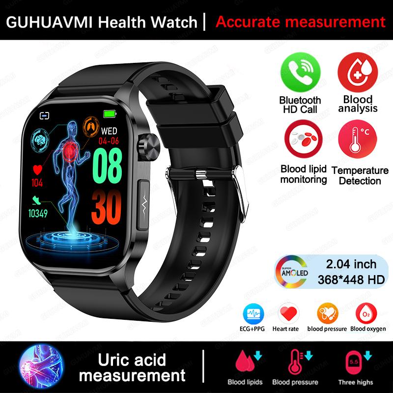 

2025 Новые Смарт-часы для Управления Здоровьем Мужские ЭКГ+ФПГ Липиды Крови Мочевая Кислота Фитнес-Трекер Bluetooth Звонок Смарт-часы Black Silicone