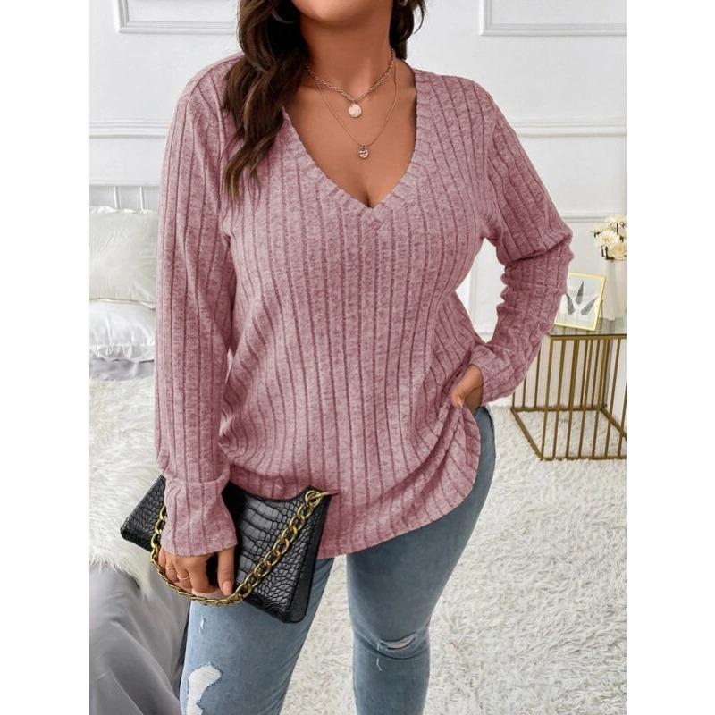 JPNTKY Women's Fashion Casual Solid Color Print Long Sleeve V Neck Blouses & Shirts