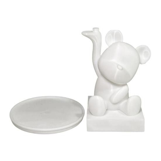 Bear Serving Tray Key Holder Decorative Bear Figurine with Dish Candy Lipsticks Earrings Jewelry Storage Display Stand Table Desk Organizer