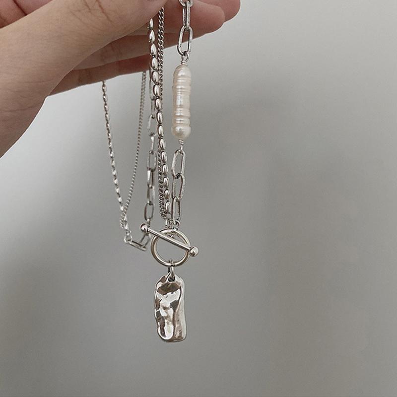 ANENJERY Women'S Fashion Jewelry Irregular Pearl OT Buckle Necklace Female Temperament Korean Niche Design Accessories