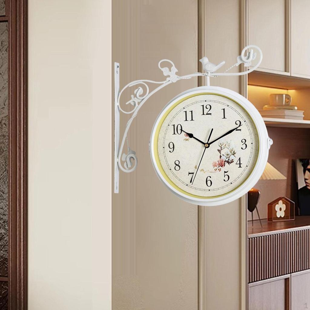 Double Side Wall Clock Dial Diameter 10 Inch Silent Decor Station Round for Patio Balcony