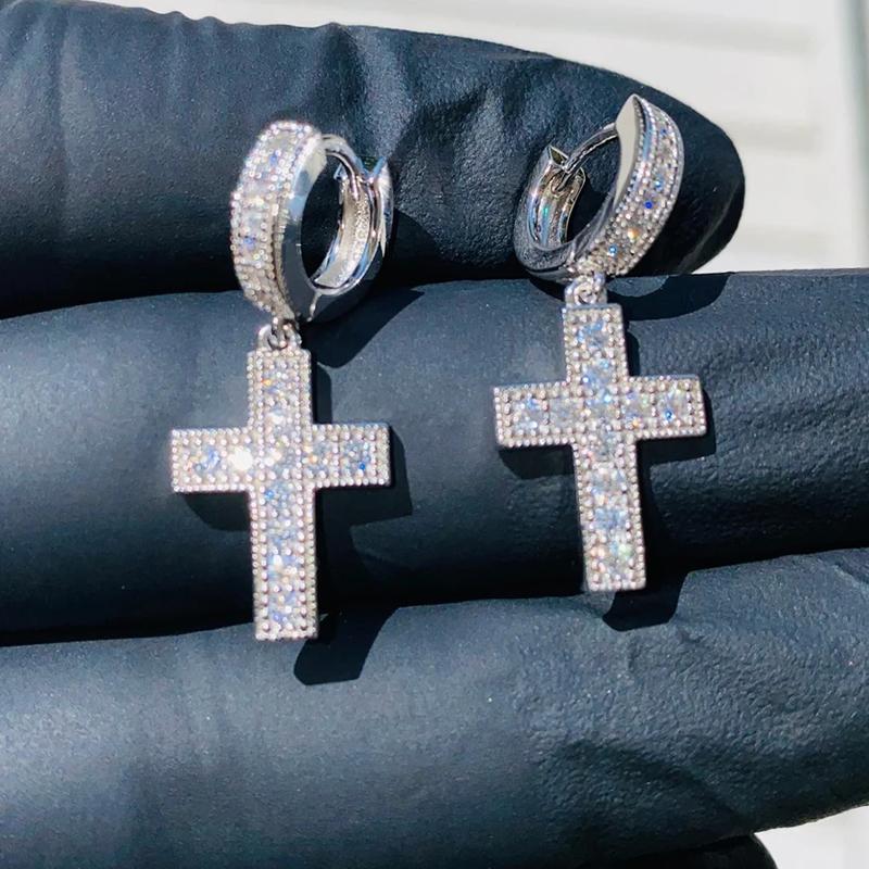 Huitan Dazzling Cross Pendant Earrings for Unisex Stylish Male Hiphop Accessories with Bright Zirconia Luxury Jewelry for Women