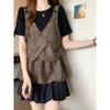 Plus Size Summer Patchwork Shoulder Fake Two Pieces Short Sleeve Bottoming Shirt Fat Sister Stylish Niche Style Cinched Slimming Pullover