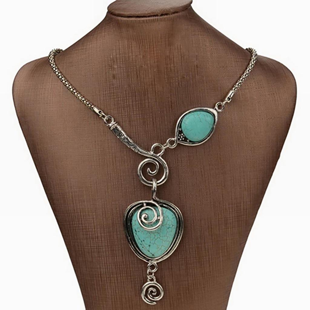 Women's Vintage Heart Bib Turquoise Necklace