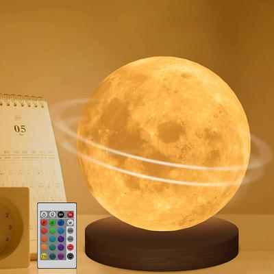 16 Renk Yaratıcı 3D Led Ay Gece Lambası 360° Dönen Ay Gece Lambası Ev Ofis Odası Dokunmatik Kontrol Masaüstü Ay Lambası