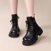 Britische Stil Damen Schwarz Martin Stiefel - Herbst/Winter 2025, Mit Dickem Absatz, Höhensteigernd, Samtgefüttert.