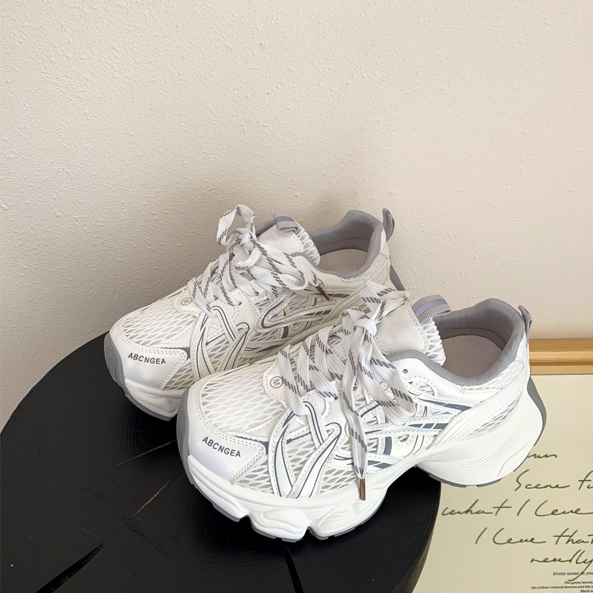 

2025 new thick-soled heightening dad shoes women s versatile casual sports shoes breathable mesh shoes fashion 35 белый