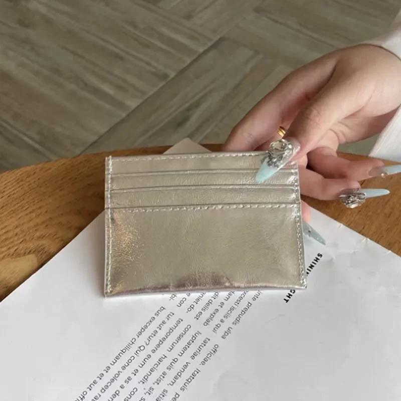 Silver Genuine Leather Ultra-thin Card Holder Large Capacity Multi-card Slot Bank Credit ID Bag Mini Cute Wallet for Women