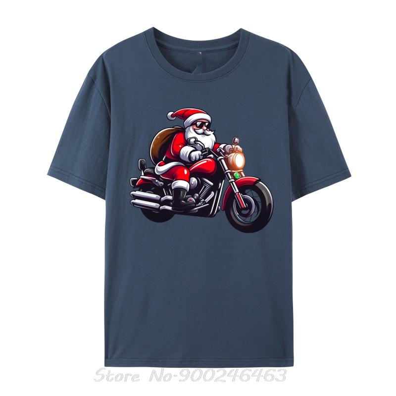 Lustiger Weihnachtsmann auf Motorrad Biker Weihnachten T-Shirts Oberteile Tops Für Unisex Neues Baumwoll Street T-Shirt Unisex Tshirt Kleidung