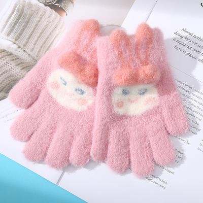 Korean Version of Cute Children's Woolen Knitted Warm Gloves for Winter Cold Protection and Thickened Five Fingers for School Writing