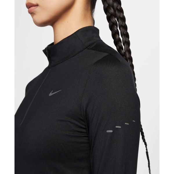 Nike חולצת טי שרוול ארוך לנשים מסדרת Dri-Fit Swift, מתייבשת במהירות, רכה, בצבע אחיד, שחור HQ0500010