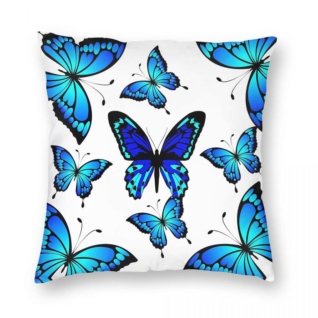 Blue Dancing Butterfly Square Pillowcase Pillow Cover Cushion Throw Pillow for Home Sofa Living Room