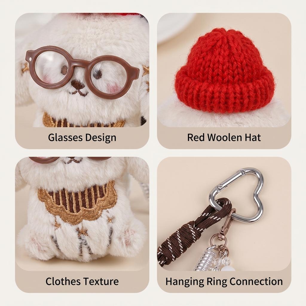 Cute Glasses Puppy Backpack Pendant Plush Doll Car Keychain Toy Gift For Or Student
