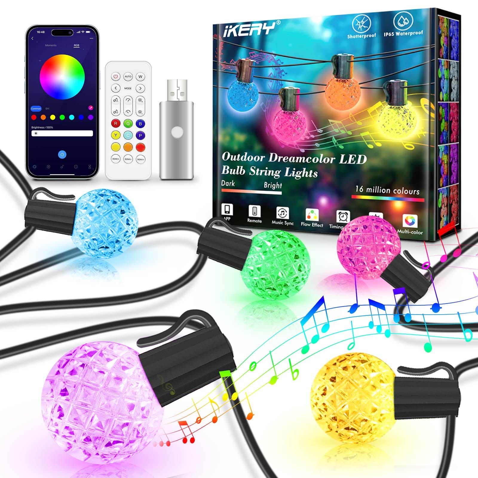 

IKERY LED String 30M Flowing MagicColor USB LED Illumination G40 Ambient Birthday Party Garden Christmas Decoration Lights, Lights, Outdoor,